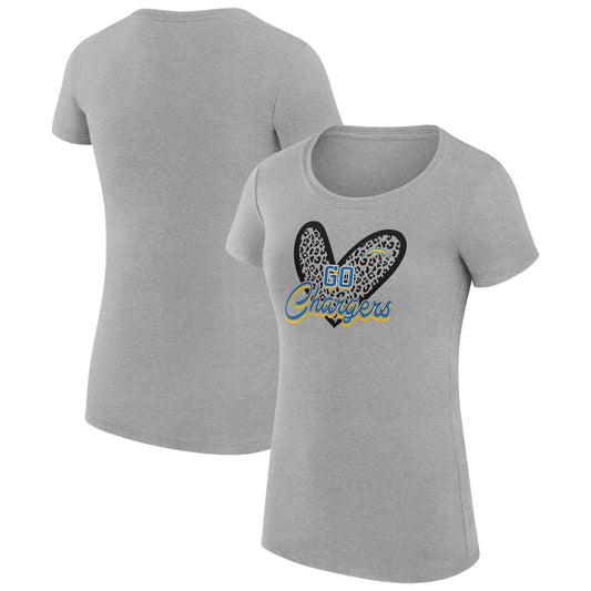 Women's G-III 4Her by Carl Banks Heather Gray Los Angeles Chargers Animal Print Heart Fitted T-Shirt