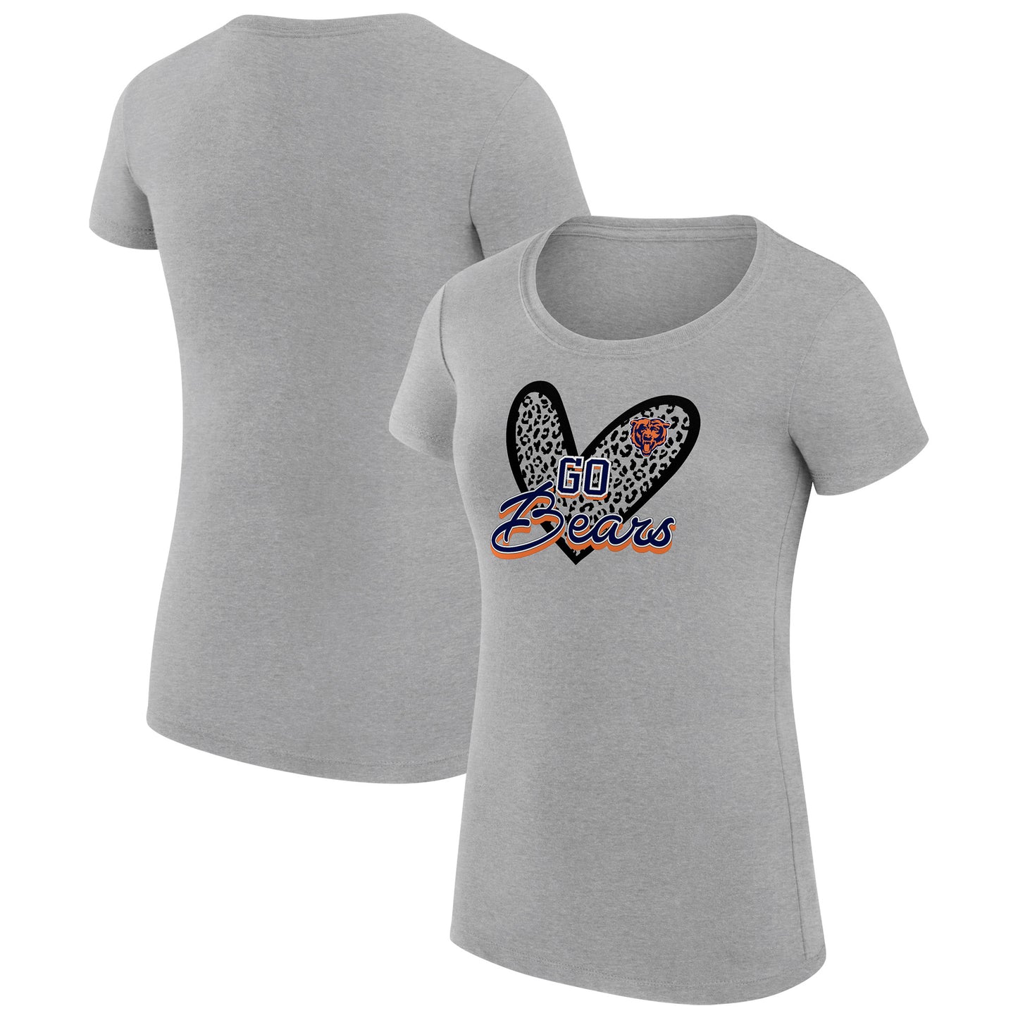 Women's G-III 4Her by Carl Banks Heather Gray Chicago Bears Animal Print Heart Fitted T-Shirt