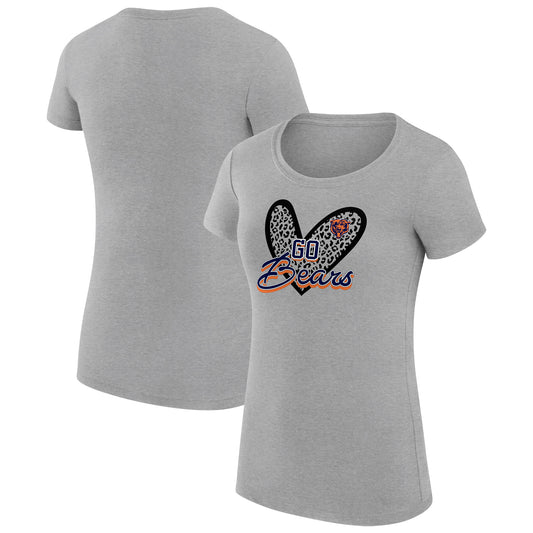 Women's G-III 4Her by Carl Banks Heather Gray Chicago Bears Animal Print Heart Fitted T-Shirt