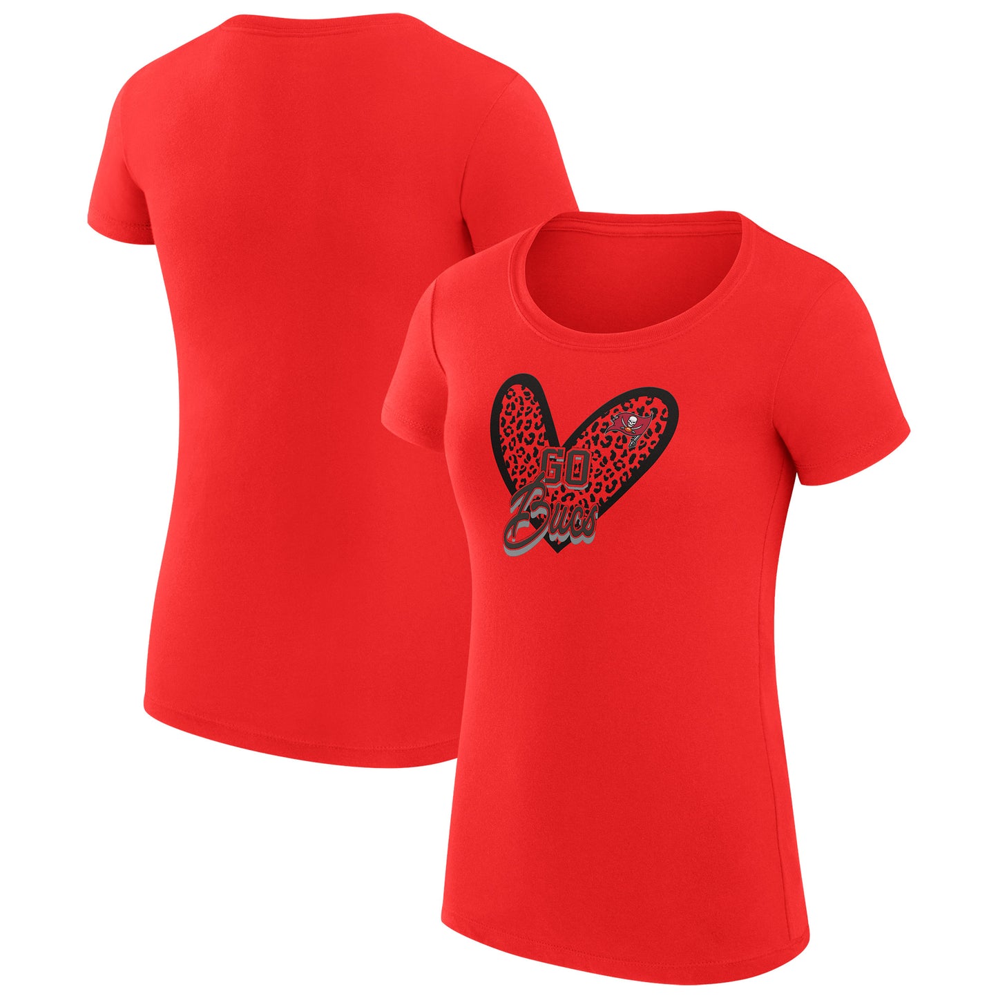 Women's G-III 4Her by Carl Banks Red Tampa Bay Buccaneers Animal Print Heart Fitted T-Shirt