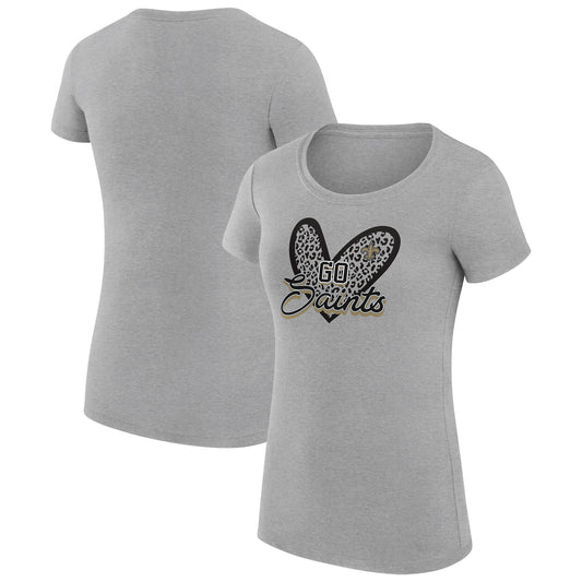 Women's G-III 4Her by Carl Banks Heather Gray New Orleans Saints Animal Print Heart Fitted T-Shirt