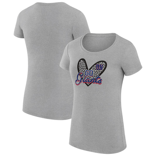 Women's G-III 4Her by Carl Banks Heather Gray New York Giants Animal Print Heart Fitted T-Shirt