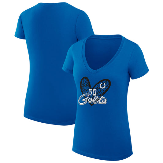 Women's G-III 4Her by Carl Banks Royal Indianapolis Colts Leopard Heart Fitted V-Neck T-Shirt