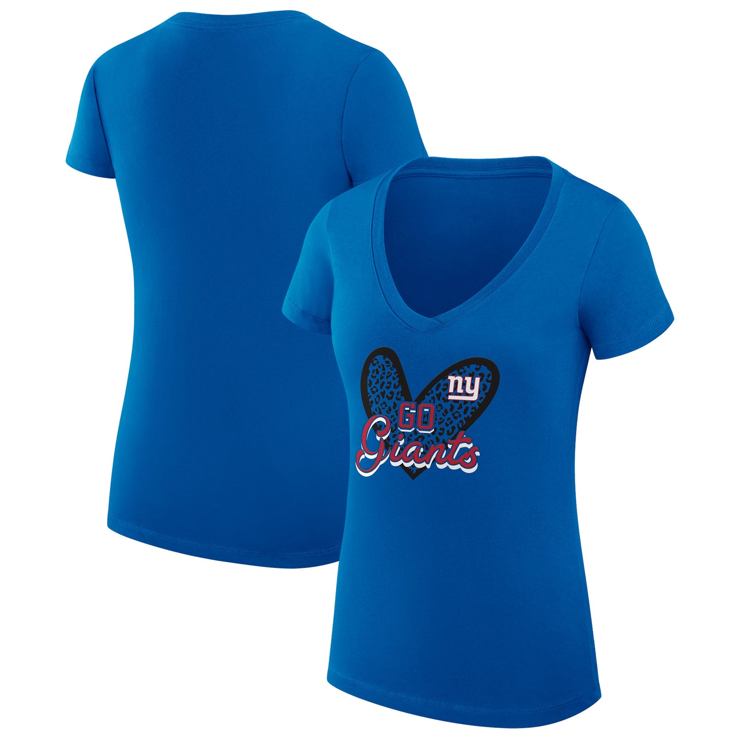 Women's G-III 4Her by Carl Banks Royal New York Giants Leopard Heart Fitted V-Neck T-Shirt