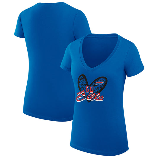 Women's G-III 4Her by Carl Banks Royal Buffalo Bills Leopard Heart Fitted V-Neck T-Shirt