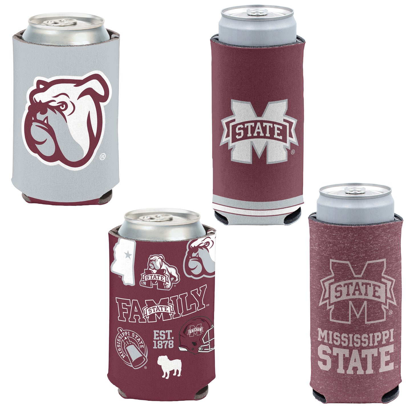 WinCraft Mississippi State Bulldogs 4-Pack 12oz. Can & Slim Can Cooler Set