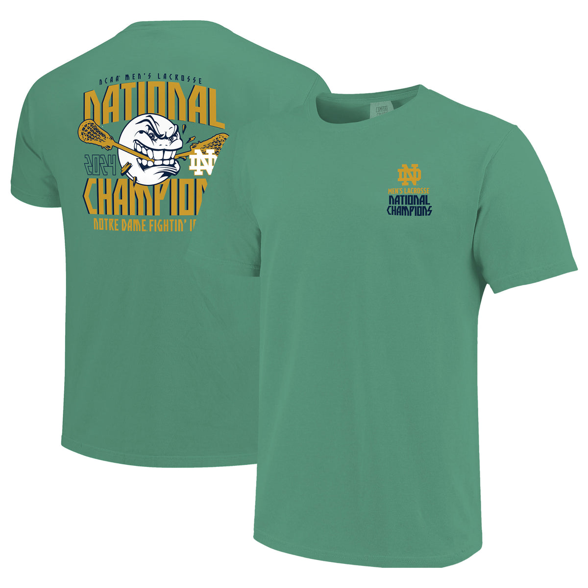 Men's Green Notre Dame Fighting Irish 2024 NCAA Men's Lacrosse National Champions Comfort Colors T-Shirt