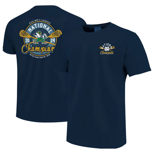 Men's Navy Notre Dame Fighting Irish 2024 NCAA Men's Lacrosse National Champions Badge Comfort Colors T-Shirt