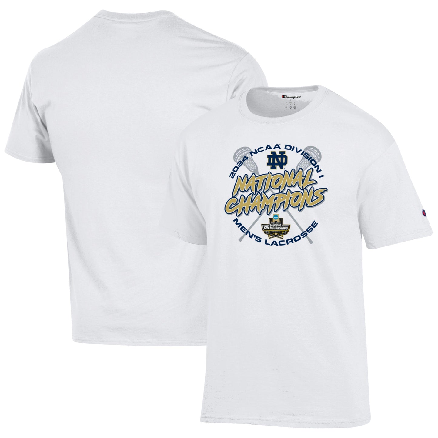 Men's Champion White Notre Dame Fighting Irish 2024 NCAA Men's Lacrosse National Champions Locker Room T-Shirt