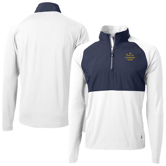 Men's Cutter & Buck White Notre Dame Fighting Irish Play Like A Champion Today Adapt Eco Knit Stretch Hybrid Recycled Quarter-Zip Pullover Top