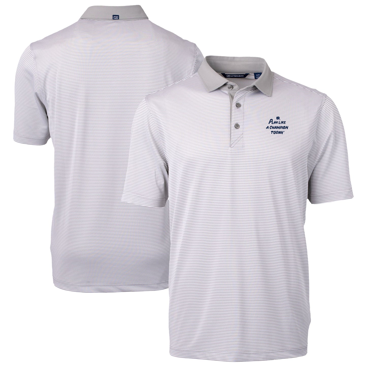 Men's Cutter & Buck Gray Notre Dame Fighting Irish Play Like A Champion Today Virtue Eco Pique Micro Stripe Recycled Polo