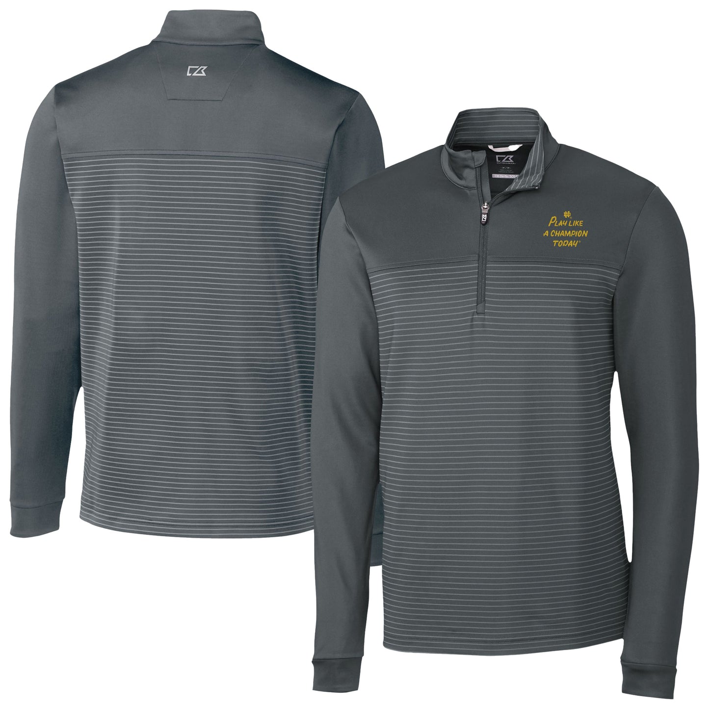 Men's Cutter & Buck Gray Notre Dame Fighting Irish Play Like A Champion Today Traverse Stretch Stripe Eco Quarter-Zip Top