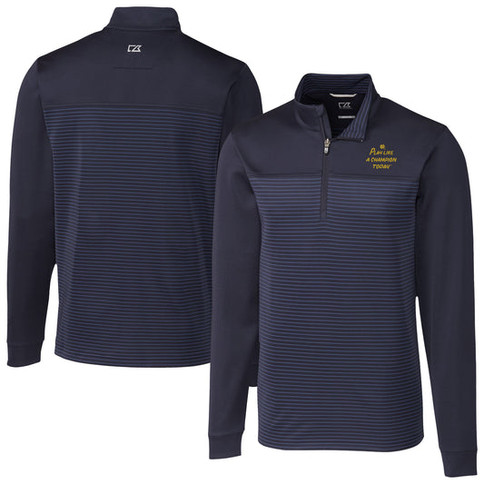 Men's Cutter & Buck Navy Notre Dame Fighting Irish Play Like A Champion Today Traverse Stretch Stripe Eco Quarter-Zip Top