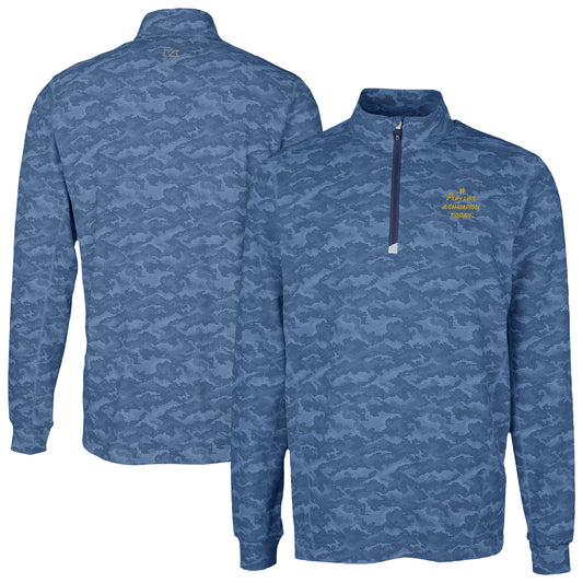 Men's Cutter & Buck Blue Notre Dame Fighting Irish  Play Like A Champion Today Traverse Stretch Camo Print Eco Quarter-Zip Top