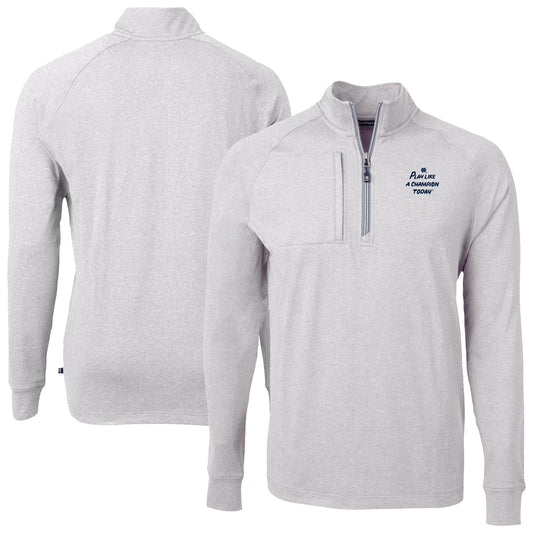 Men's Cutter & Buck Heather Gray Notre Dame Fighting Irish Play Like A Champion Today Adapt Eco Knit Heather Quarter-Zip Sweatshirt