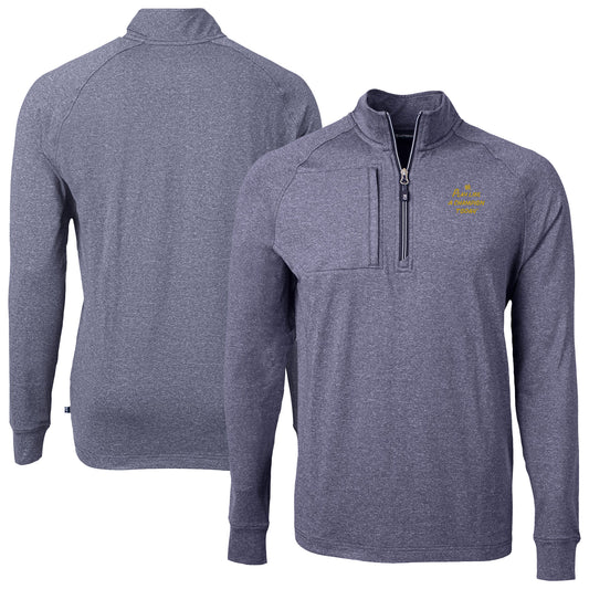 Men's Cutter & Buck Heather Navy Notre Dame Fighting Irish Play Like A Champion Today Adapt Eco Knit Heather Quarter-Zip Sweatshirt