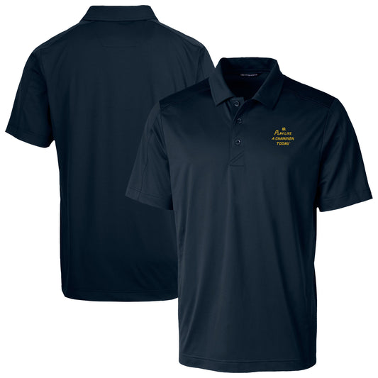 Men's Cutter & Buck Navy Notre Dame Fighting Irish  Play Like A Champion Today Prospect Eco Textured Stretch Recycled DryTec Polo