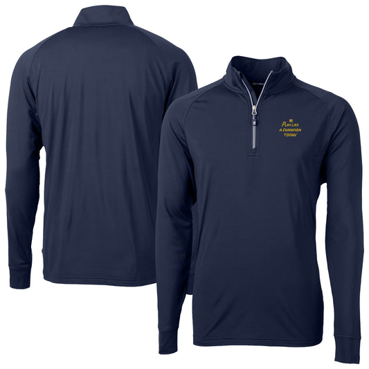 Men's Cutter & Buck Navy Notre Dame Fighting Irish Play Like A Champion Today Adapt Eco Knit Stretch Recycled DryTec Quarter-Zip Top