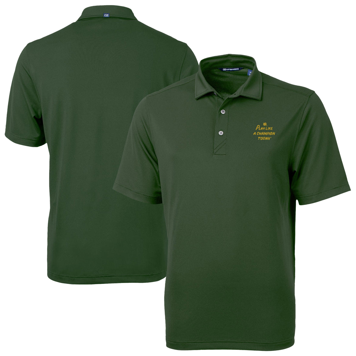 Men's Cutter & Buck Green Notre Dame Fighting Irish  Play Like A Champion Today Virtue Eco Pique Recycled DryTec Polo