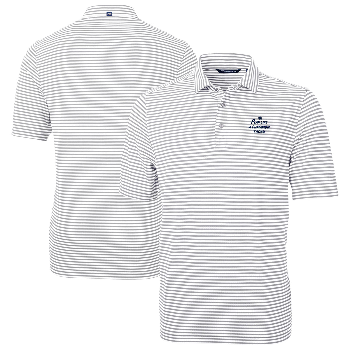 Men's Cutter & Buck Gray Notre Dame Fighting Irish  Play Like A Champion Today Virtue Eco Pique Stripe Recycled DryTec Polo