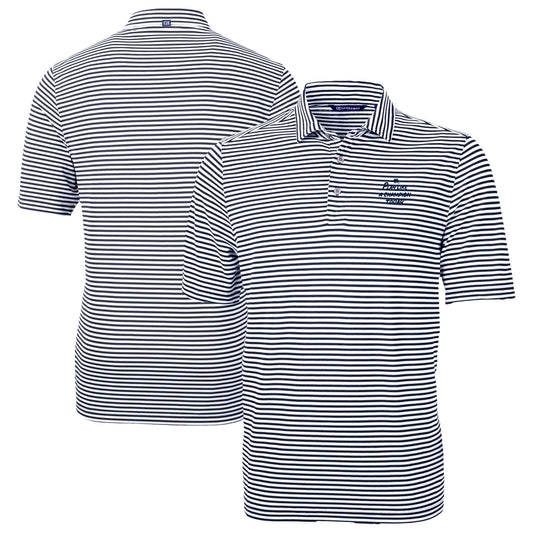 Men's Cutter & Buck Navy Notre Dame Fighting Irish  Play Like A Champion Today Virtue Eco Pique Stripe Recycled DryTec Polo