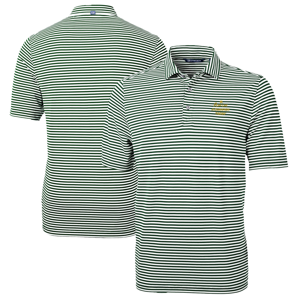 Men's Cutter & Buck Green Notre Dame Fighting Irish  Play Like A Champion Today Virtue Eco Pique Stripe Recycled DryTec Polo