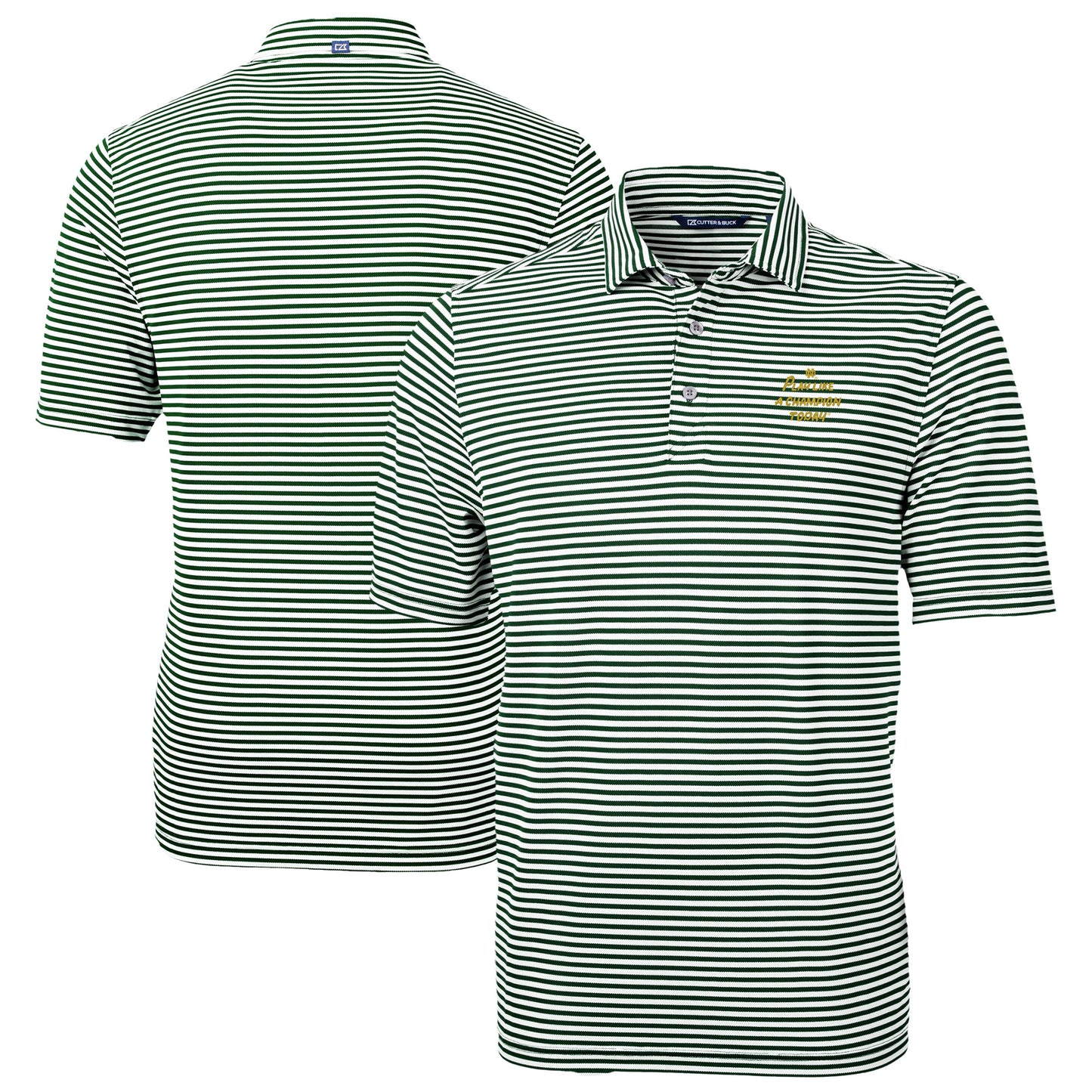 Men's Cutter & Buck Green Notre Dame Fighting Irish  Play Like A Champion Today Virtue Eco Pique Stripe Recycled DryTec Polo