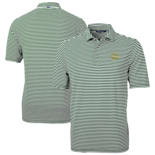 Men's Cutter & Buck Green Notre Dame Fighting Irish  Play Like A Champion Today Virtue Eco Pique Stripe Recycled DryTec Polo