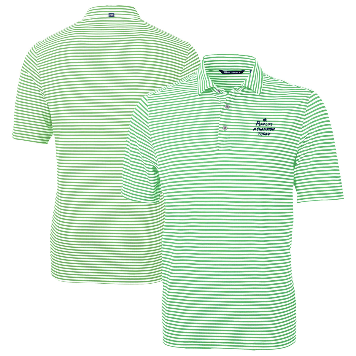 Men's Cutter & Buck Green Notre Dame Fighting Irish  Play Like A Champion Today Virtue Eco Pique Stripe Recycled DryTec Polo