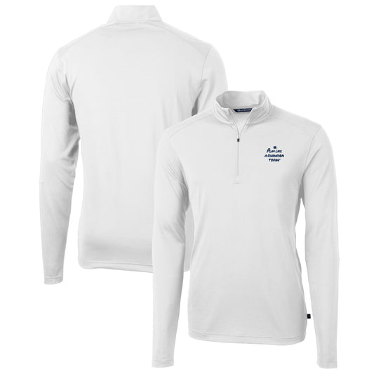 Men's Cutter & Buck White Notre Dame Fighting Irish  Play Like A Champion Today Virtue Eco Pique Recycled DryTec Quarter-Zip Top