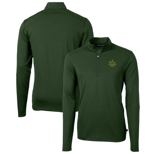 Men's Cutter & Buck Green Notre Dame Fighting Irish  Play Like A Champion Today Virtue Eco Pique Recycled DryTec Quarter-Zip Top