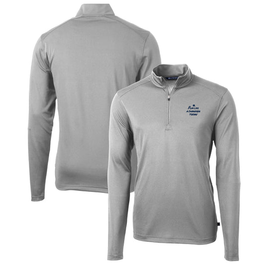 Men's Cutter & Buck Gray Notre Dame Fighting Irish  Play Like A Champion Today Virtue Eco Pique Recycled DryTec Quarter-Zip Top