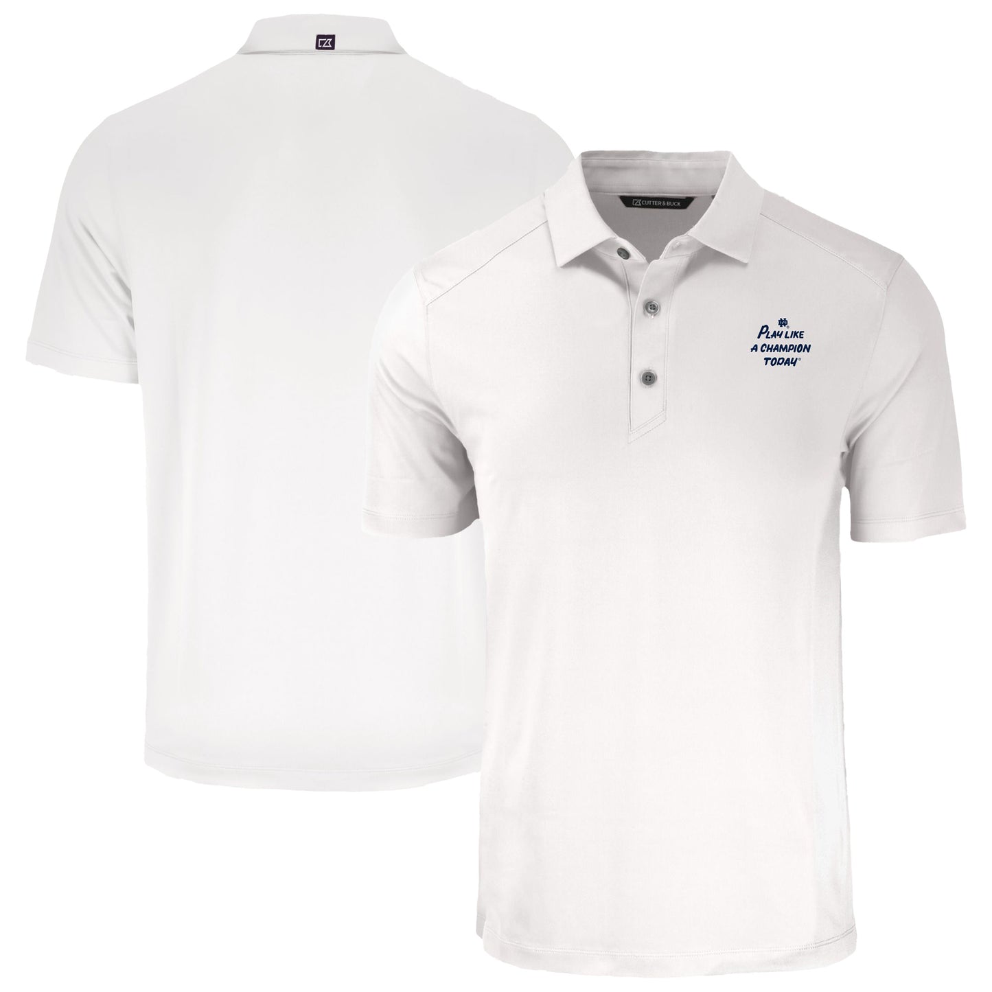 Men's Cutter & Buck White Notre Dame Fighting Irish  Play Like A Champion Today Forge Eco Stretch Recycled Polo