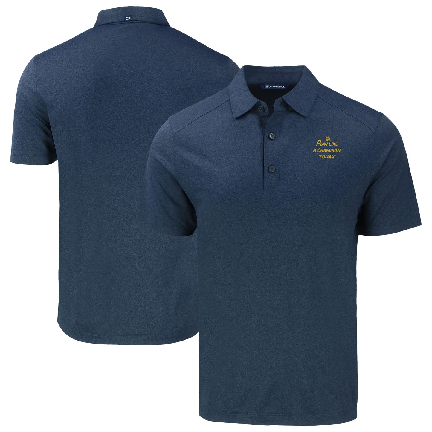 Men's Cutter & Buck Heather Navy Notre Dame Fighting Irish  Play Like A Champion Today Forge Eco Stretch Recycled Polo