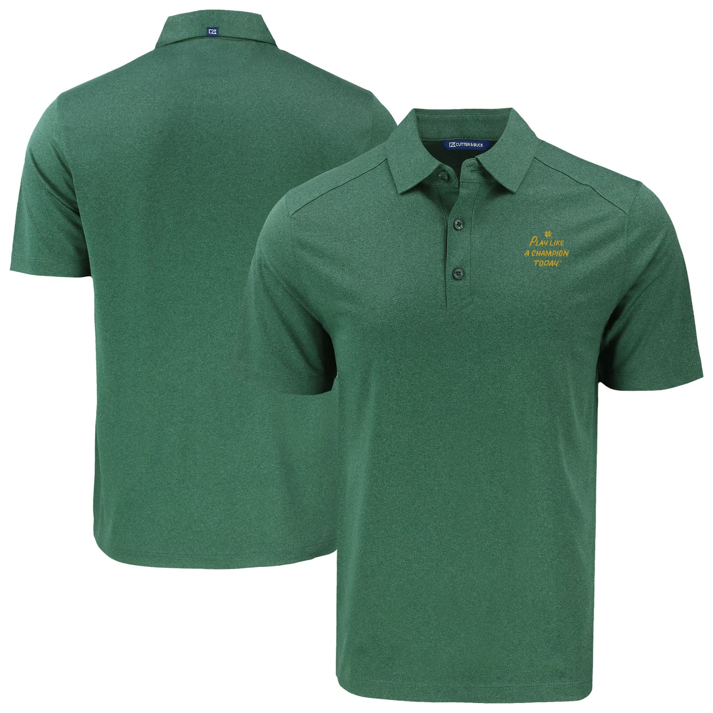 Men's Cutter & Buck Heather Green Notre Dame Fighting Irish  Play Like A Champion Today Forge Eco Stretch Recycled Polo