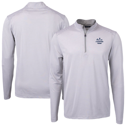 Men's Cutter & Buck Gray Notre Dame Fighting Irish  Play Like A Champion Today Virtue Eco Pique Micro Stripe Recycled DryTec Quarter-Zip Top