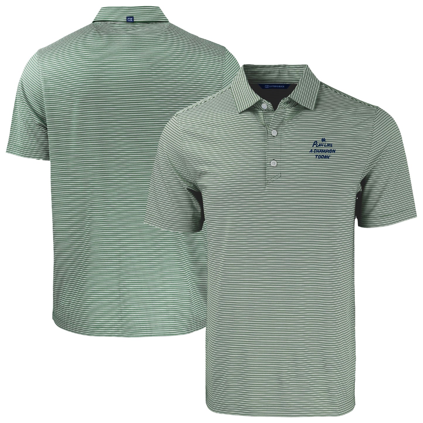 Men's Cutter & Buck Green Notre Dame Fighting Irish  Play Like A Champion Today Forge Eco Double Stripe Stretch Recycled Polo