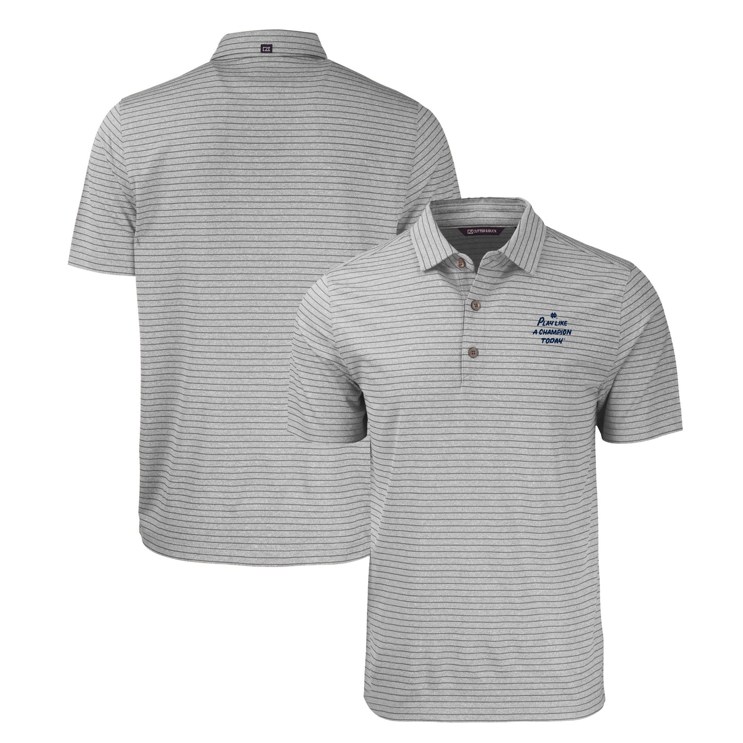 Men's Cutter & Buck Heather Gray Notre Dame Fighting Irish  Play Like A Champion Today Forge Eco Heather Stripe Stretch Recycled Polo