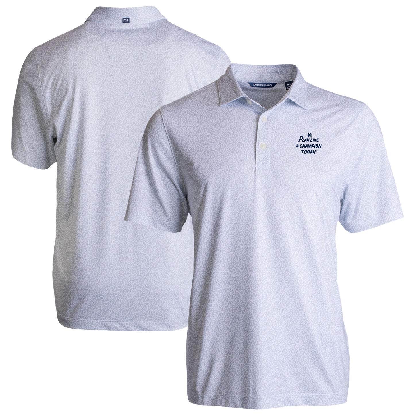 Men's Cutter & Buck White Notre Dame Fighting Irish  Play Like A Champion Today Pike Eco Pebble Print Stretch Recycled Polo