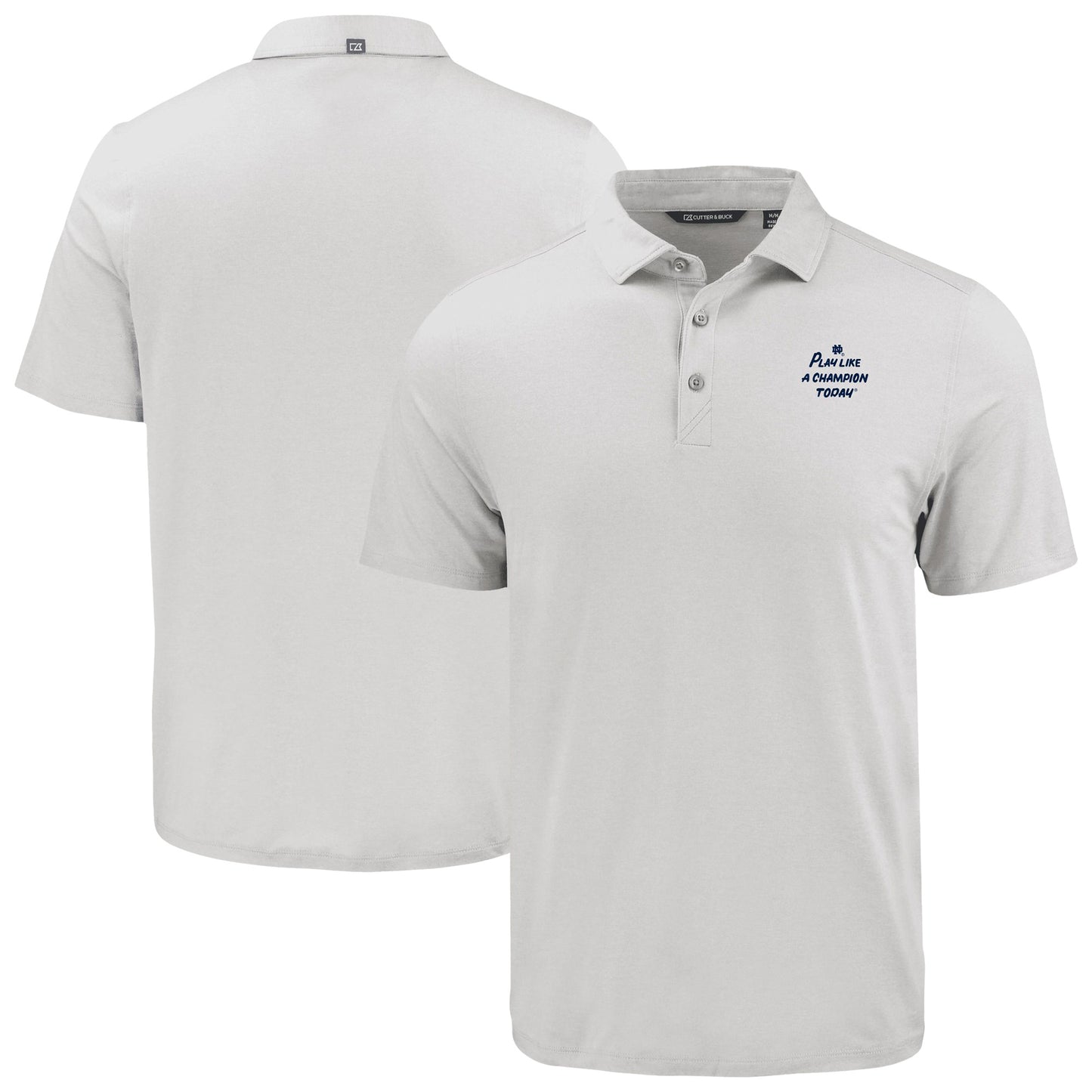 Men's Cutter & Buck Gray Notre Dame Fighting Irish  Play Like A Champion Today Coastline Epic Comfort Eco Recycled Polo