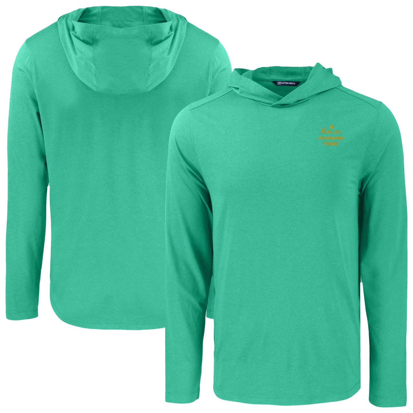 Men's Cutter & Buck Green Notre Dame Fighting Irish  Play Like A Champion Today Coastline Epic Comfort Eco Recycled Long Sleeve Hoodie T-Shirt