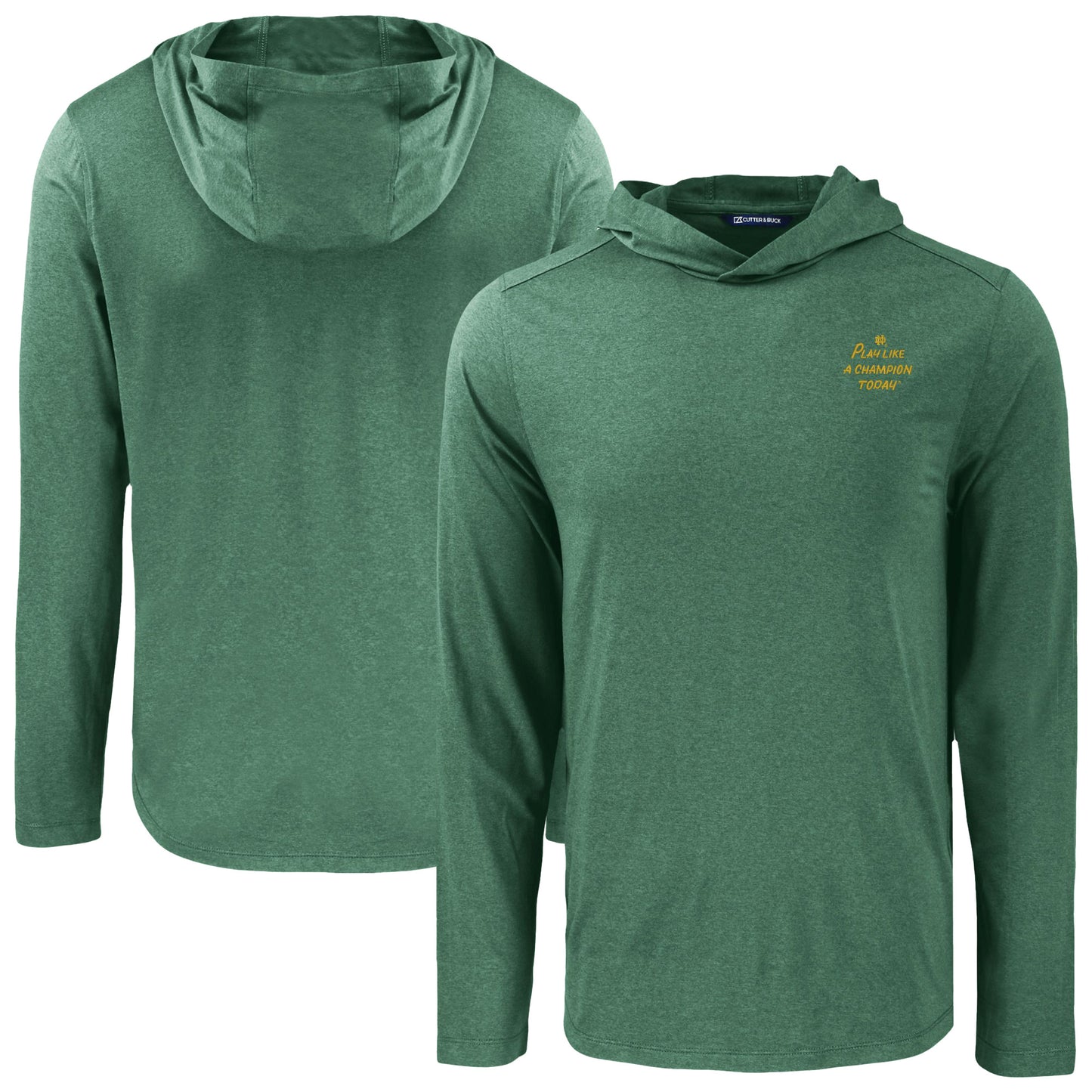 Men's Cutter & Buck Green Notre Dame Fighting Irish  Play Like A Champion Today Coastline Epic Comfort Eco Recycled Long Sleeve Hoodie T-Shirt