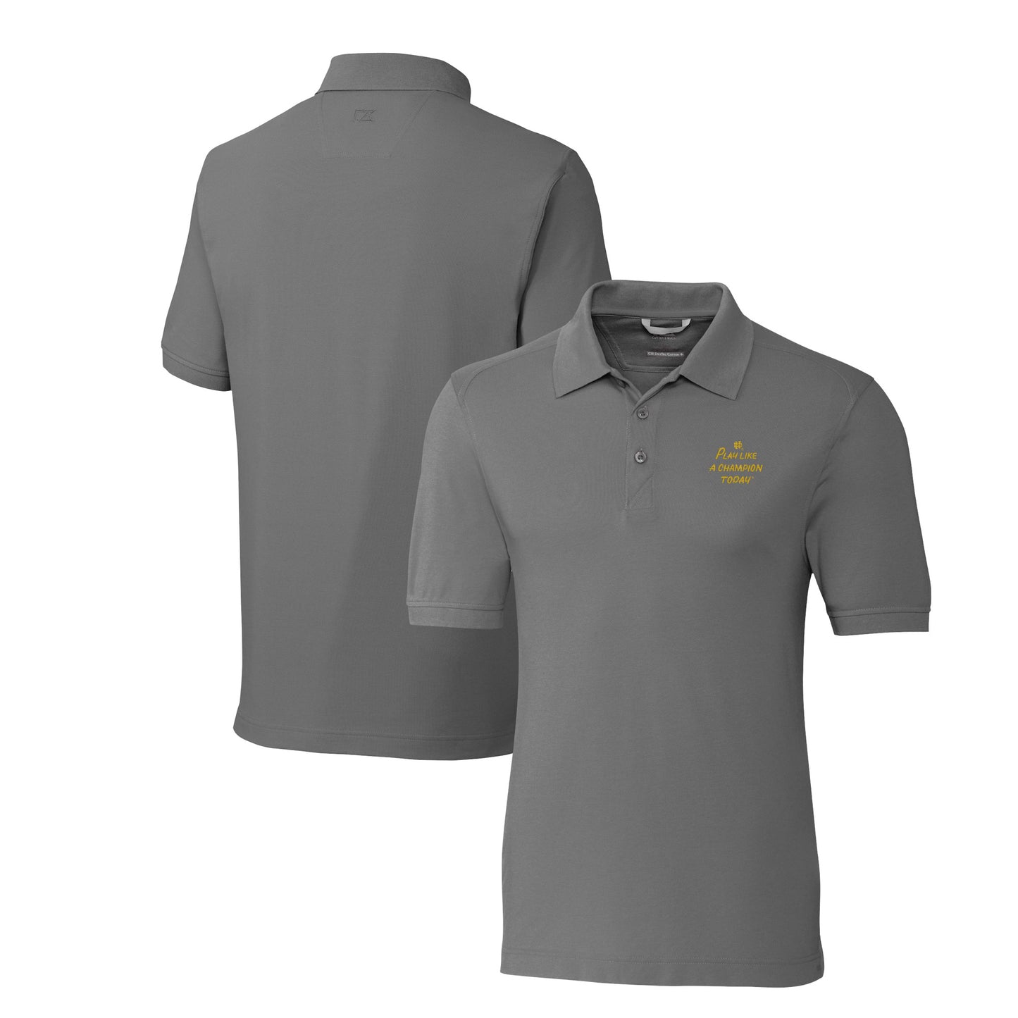 Men's Cutter & Buck Gray Notre Dame Fighting Irish Play Like A Champion Today DryTec Advantage Tri-Blend Pique Polo