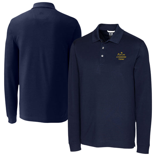 Men's Cutter & Buck Navy Notre Dame Fighting Irish Play Like A Champion Today DryTec Advantage Tri-Blend Pique Long Sleeve Polo