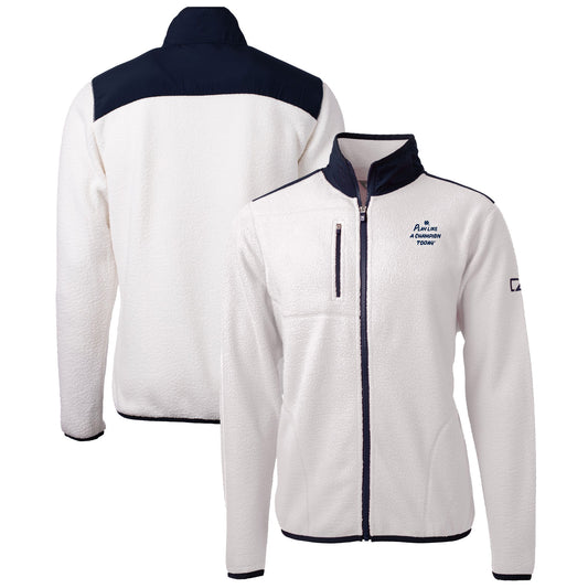 Men's Cutter & Buck Oatmeal/Navy Notre Dame Fighting Irish Play Like A Champion Today Cascade Eco Sherpa Fleece Full-Zip Sweatshirt