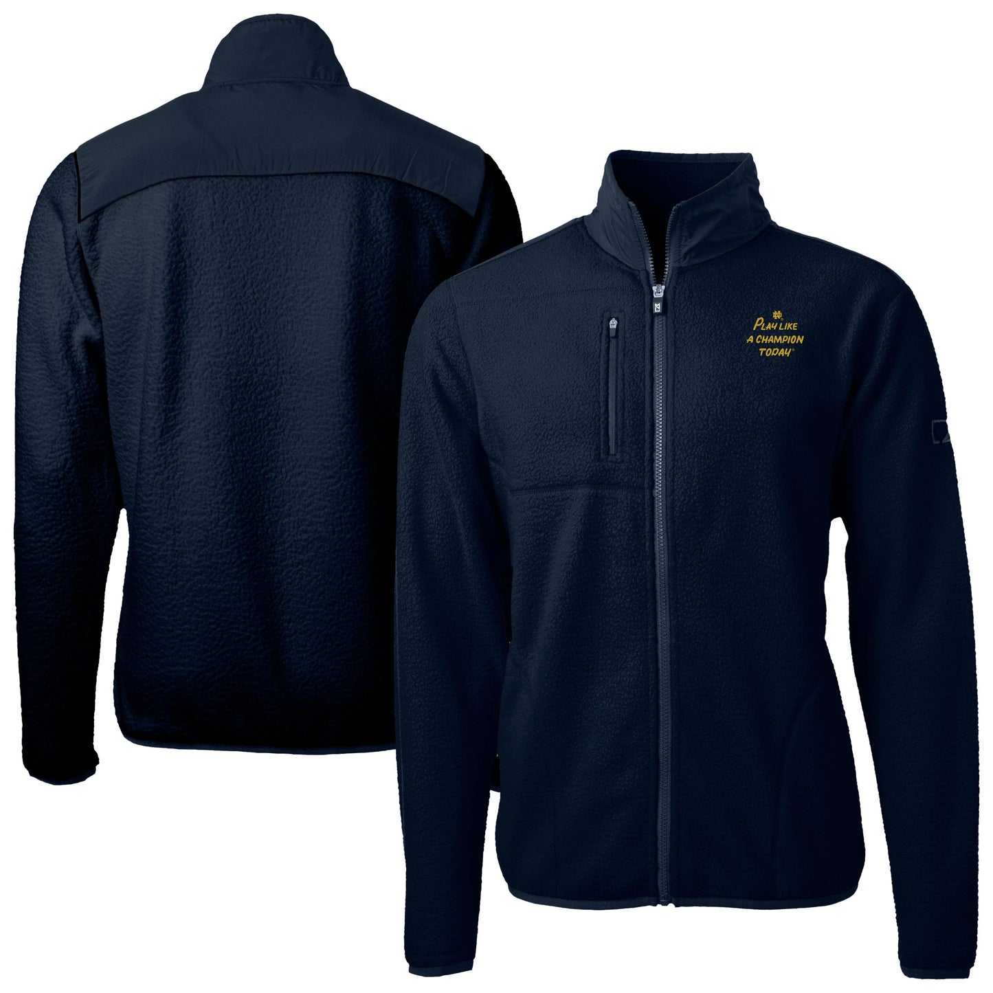 Men's Cutter & Buck Navy Notre Dame Fighting Irish Play Like A Champion Today Cascade Eco Sherpa Fleece Full-Zip Sweatshirt