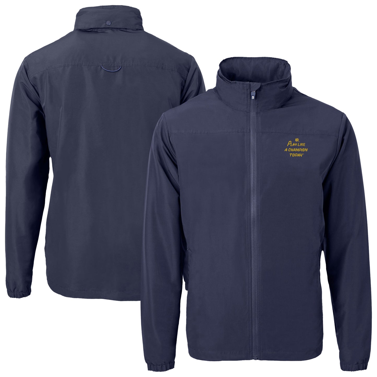 Men's Cutter & Buck Navy Notre Dame Fighting Irish Play Like A Champion Today Charter Eco Recycled Full-Zip Hoodie Jacket