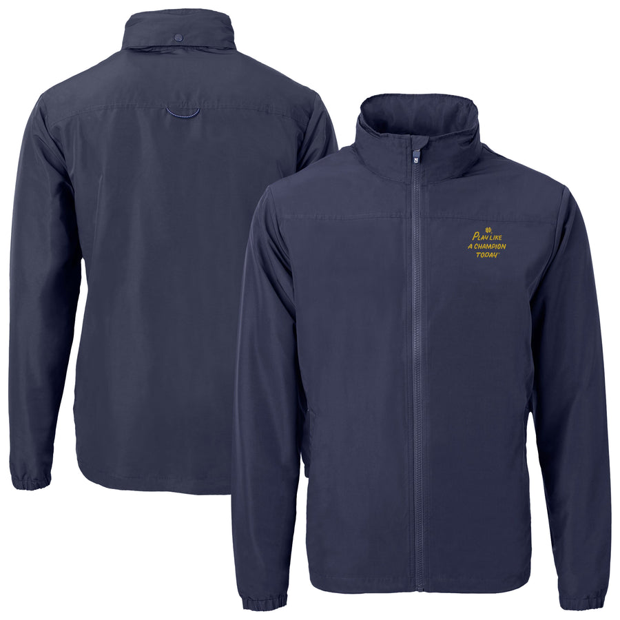 Men's Cutter & Buck Navy Notre Dame Fighting Irish Play Like A Champion Today Charter Eco Recycled Full-Zip Hoodie Jacket