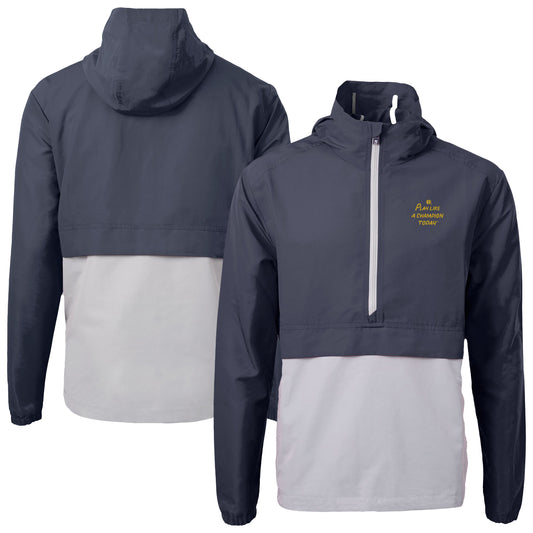 Men's Cutter & Buck Navy/Gray Notre Dame Fighting Irish Play Like A Champion Today Charter Eco Recycled Anorak Half-Zip Hoodie Jacket