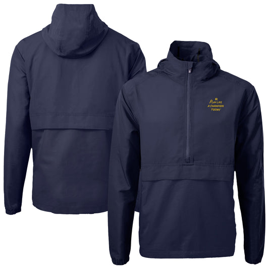 Men's Cutter & Buck Navy Notre Dame Fighting Irish Play Like A Champion Today Charter Eco Recycled Anorak Half-Zip Hoodie Jacket